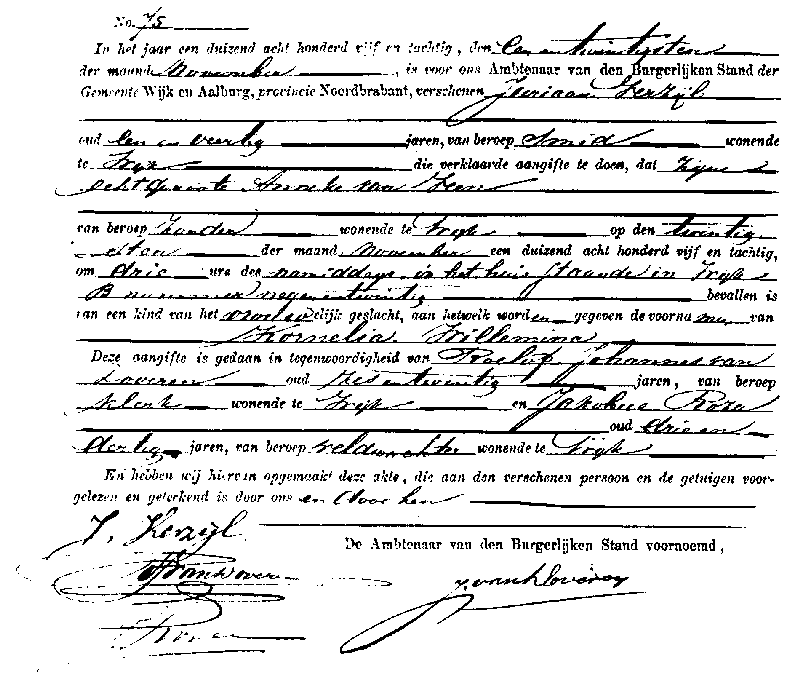 18851121 geb akte 75 Kornelia W dv J Verzijl - A v Veen